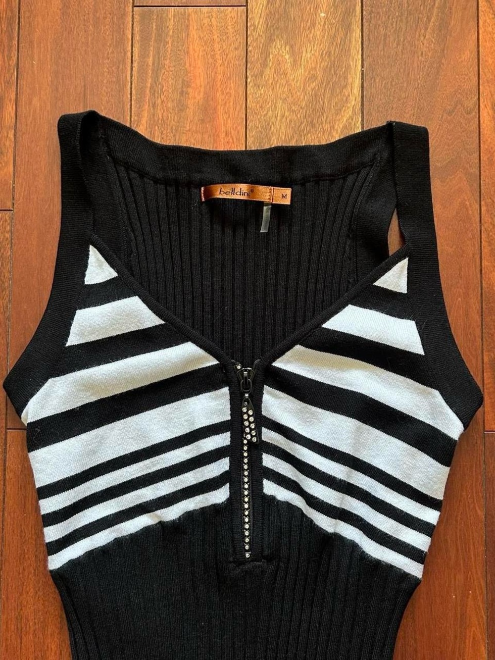 Belldini Striped Ribbed Zip Tank - Picture 3 of 5